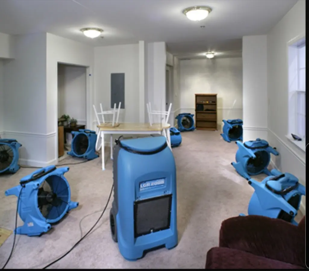Air movers and dehumidifier setup for Water Damage Restoration in Voorhees